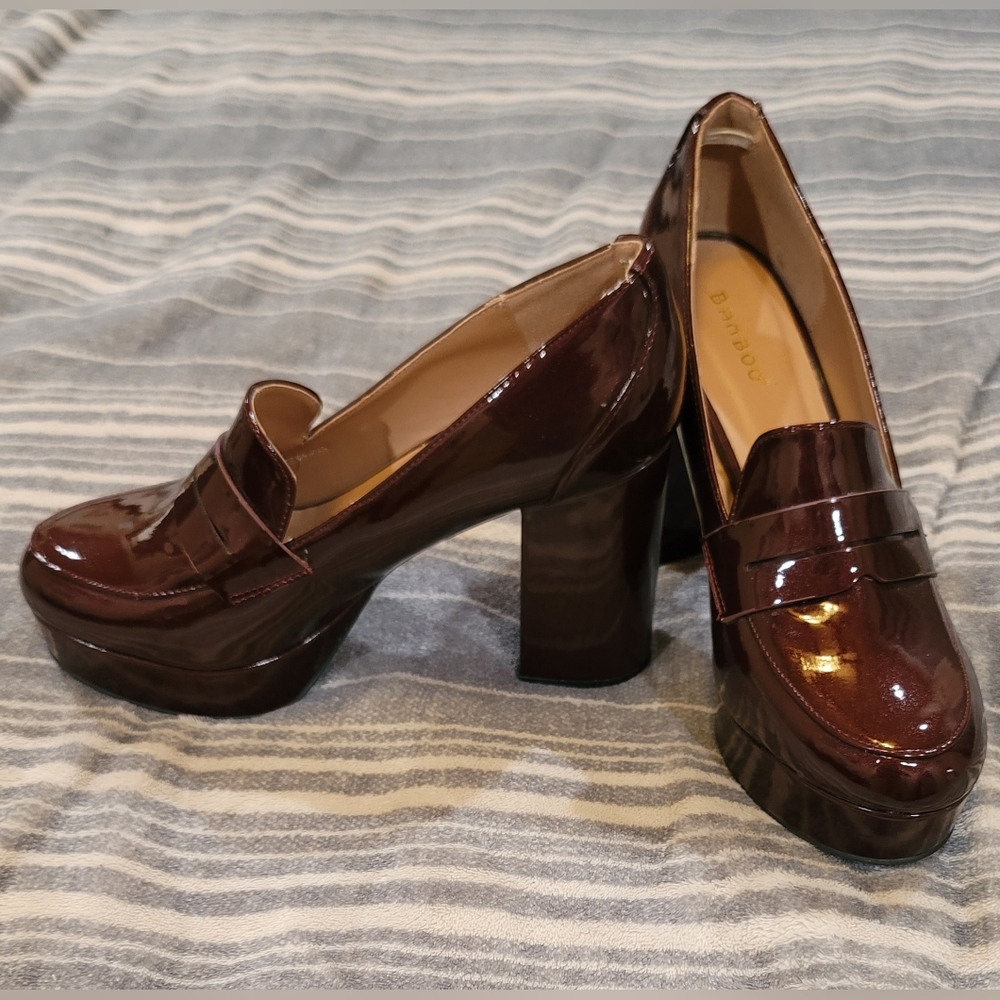Bamboo Women's Glossy Brown Platform Heels